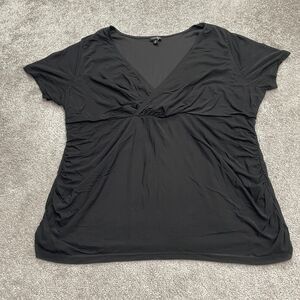 Torrid Wrap Top Womens 3 Black VNeck Short Sleeve Stretch Nylon Casual Blouse